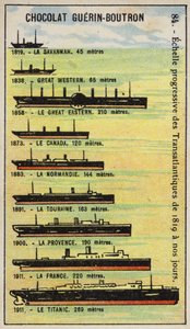 Geleidelijke toename in de grootte van trans-Atlantische schepen van 1819 tot 1911