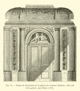 Ontwerp voor de decoratie van de galerij van beroemde mannen, zuidzijde van de galerij, door Pietre, 1778
