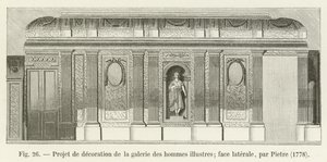 Ontwerp voor de decoratie van de galerij van beroemde mannen; zijaanzicht, door Pietre, 1778 door French School