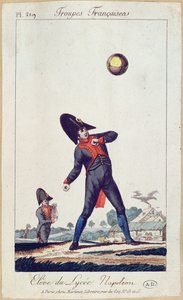 Leerling van het Lycee Napoleon die bal speelt, c.1805 (kleurgravure) door French School