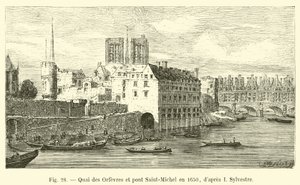 Kade van de Goudsmeden en Sint-Michielsbrug in 1650, volgens I. Sylvestre door French School