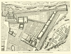 Wijk Saint-Paul en het Arsenaal in 1650, facsimile van het plan van Gomboust