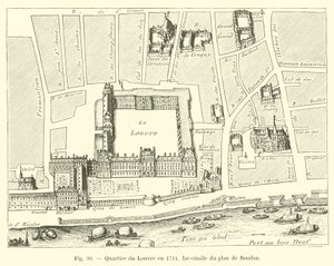 Wijk van het Louvre in 1714, fac-simile van het plan van Boudan