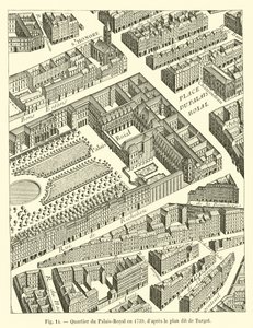 Wijk van het Palais-Royal in 1739, naar het zogenaamde plan van Turgot door French School