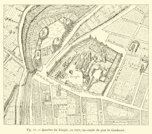 Wijk van de Tempel, in 1652; facsimile van het plan van Gomboust door French School