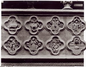 Vierpassen met de Tekens van de Dierenriem, Arbeid van het Jaar, en profeten Sophonie en Ezechiël, van de Kathedraal van Notre-Dame in Amiens (gipsafgietsel van steen) door French School