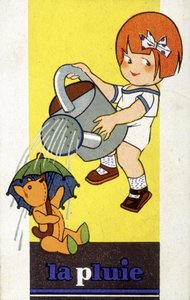 Regenvoorstelling: een meisje met een gieter