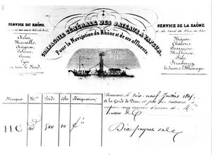 Ontvangstbewijs voor goederen uitgegeven door de Compagnie Generale des Bateaux Vapeur Pour la Navigation du Rhone et de ses affluents door French School