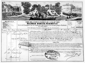 Ontvangstbewijs uitgegeven door de Compagnie du Canal du Midi voor het transport van goederen van Bordeaux naar Beziers, 1857 door French School