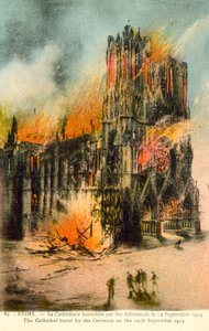 Reims, kathedraal verbrand door de Duitsers op 19 september 1914 door French School