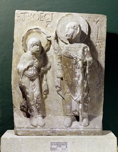 Reliëf met St. Hilary van Poitiers die St. Triaise zegent, ca. 1150