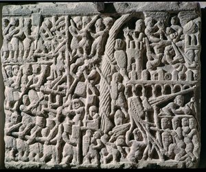 Reliëf van het Beleg van Carcassonne door Simon de Montfort in 1209