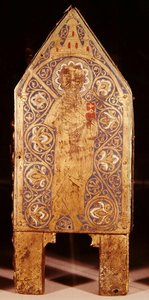 Reliekschrijn van St. Calminius, detail van St. Paulus met een zwaard en boek, Limoges door French School