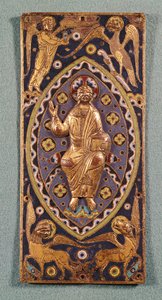 Reliekschrijnplaat met Christus en de symbolen van de evangelisten