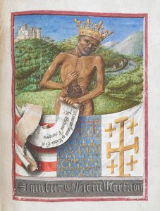 René, Hertog van Anjou als een gekroonde skelet, uit het Getijdenboek van René van Anjou