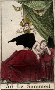 Voorstelling van de slaap, eeuwig rustend in een paleis, nabij de vleugels van dromen. Uit 