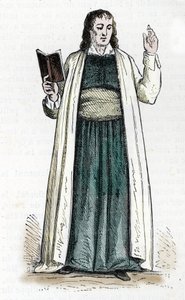 Voorstelling van een theofilantropistische priester (kleurgravure)