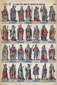 Voorstelling van koningen en koninginnen van Frankrijk uit de Capetiaanse dynastie (van Lodewijk VII tot Karel VIII). Illustratie eind 19e eeuw. door French School