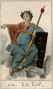 Voorstelling van de Wet als een jonge vrouw met een scepter. Uit 