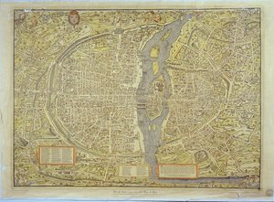 Reproductie van de Basel Kaart van Parijs, oorspronkelijk geproduceerd in 1552-59