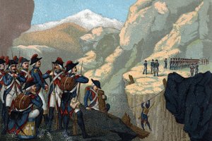 Reservelegercampagne in 1800: Passage van de Simplon door generaal Bethencourt in mei 1800. door French School