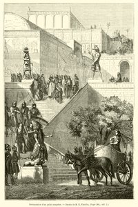 Restauratie van een Assyrisch paleis (gravure) door French School