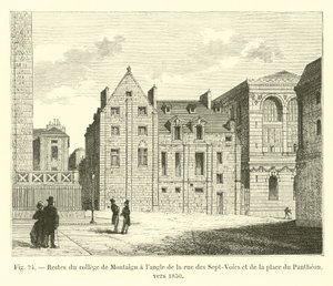 Resten van het college van Montaigu op de hoek van rue des Sept-Voies en place du Pantheon, rond 1850