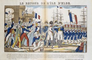 Terugkeer van Napoleon Bonaparte (1769-1821) van zijn ballingschap naar Elba in 1815. Afbeelding van Epinal door French School