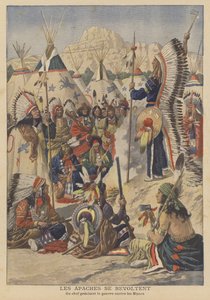 Opstand van de Apachen in Arizona (kleurenlitho)