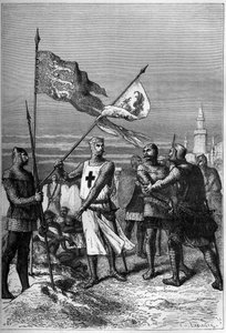 Richard Leeuwenhart of Richard I de Leeuwenhart, koning van Engeland, toont het verwijderen van de banier van de aartshertog Leopold V, hertog van Oostenrijk - gravure in L