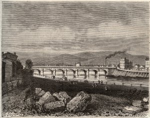 Roanne - Loire, in de regio Rhone-Alpes - gravure in 