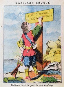 Robinson Crusoe schrijft de datum van het schipbreuk