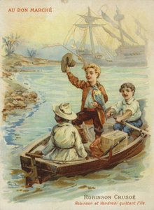 Robinson Crusoe in roeiboot