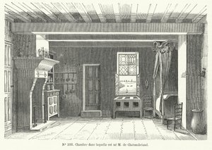 Kamer in het Hotel de France in St Malo, Bretagne, waar de Franse schrijver en politicus Francois-Rene de Chateaubriand werd geboren door French School