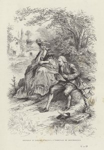 Rousseau en Madame DEpinay bij de Hermitage van Montmorency door French School