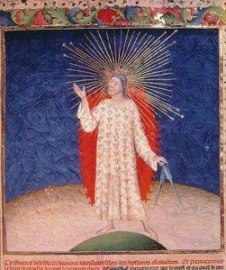 God omringd door vuur met een paar passers, uit de Bible Historiale door Guyart des Moulins, c.1411 door French School