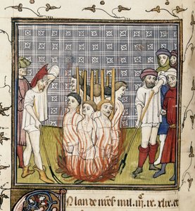 Royal 20 C. VII, f.44v Verbranding van Tempeliers, illustratie uit de 