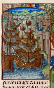 Royal 20 E. III, fol.186v Franse vloot aangevallen bij Sluys, uit 