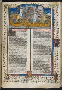 Miniatuur van schepen die Corunna belegeren, uit 