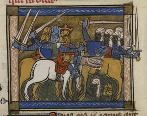 Royal MS 19 D I, f.77v Slag van Dzjengis Khan en Prester John, uit 