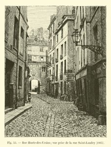 Rue Haute-des-Ursins; gezien vanaf de rue Saint-Landry, 1865
