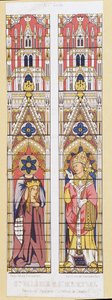 Sint Valerie, maagd en martelaar in Limoges (3e eeuw) en Sint Martial, bisschop van Limoges (3e eeuw), beschermheiligen van Aquitaine. Facsimile die de glas-in-loodramen van de Kathedraal van Limoges reproduceert.