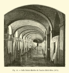 Sainte-Marthe zaal van het oude Hotel-Dieu, 1875 door French School