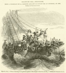 Salon van 1842, Aanval op de Engelse schoener de Hasard door de Courrier, in 1804 (gravure) door French School