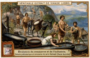 Zouthandel in Opper-Oostenrijk in de prehistorie in Hallstadt - chromo. Liebig door French School