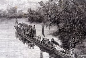 Savorgnan de Brazza in een kano in de pandanus van West-Afrika - in 