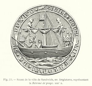 Zegel van de stad Sandwich, Engeland, voorstellende de achtersteven, XIIIe eeuw (gravure) door French School