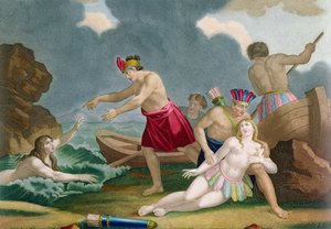 Scène uit de geschiedenis van de Azteekse prinses Amazilly en haar broer Telasco door French School