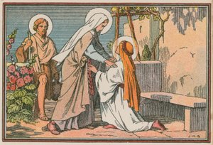 Scène uit het leven van Jezus (gekleurde gravure) door French School