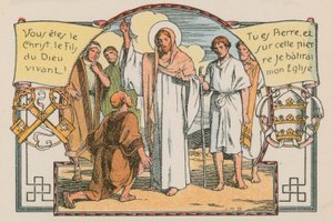 Scène uit het leven van Jezus (gekleurde gravure) door French School